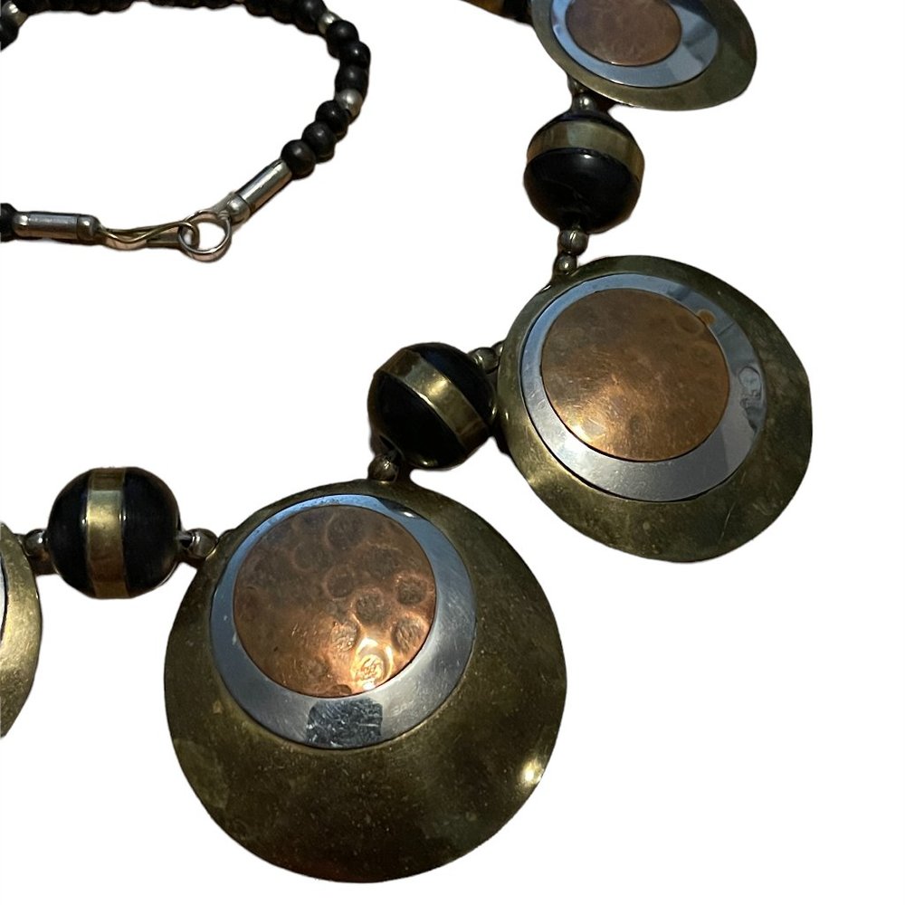 Women's Mixed Metal Vintage Silver Copper Blackwood Beaded 21" Necklace